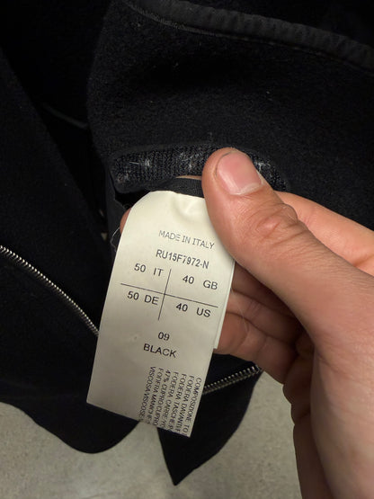 AW2015 Rick Owens ‘Mollino Zip’ Full Length Black Wool Coat