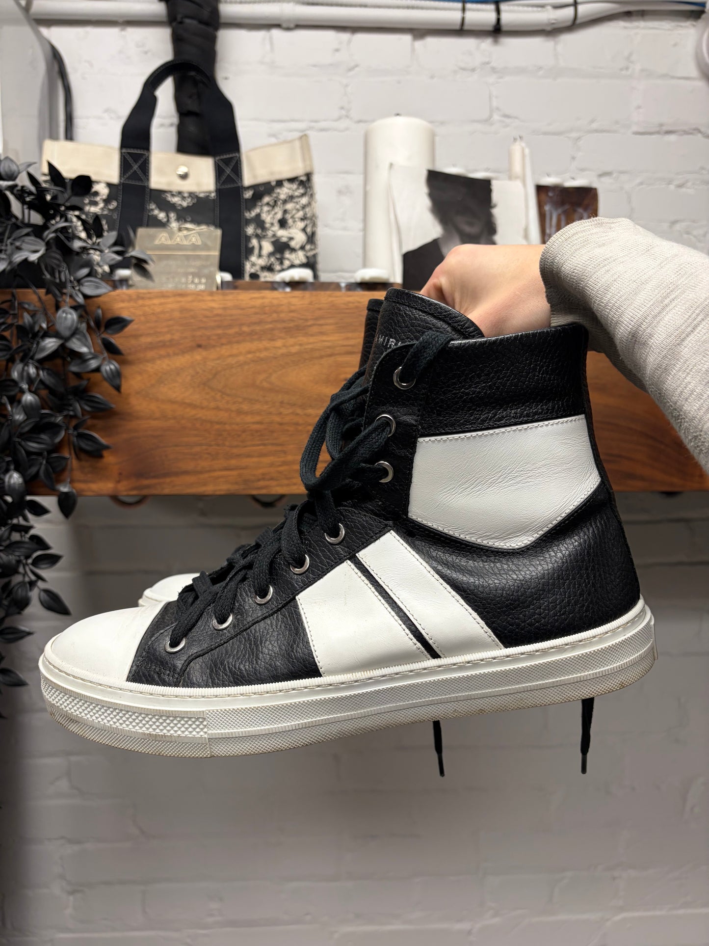 Amiri ‘Sunset’ Black/White Leather Court High Top Sneakers