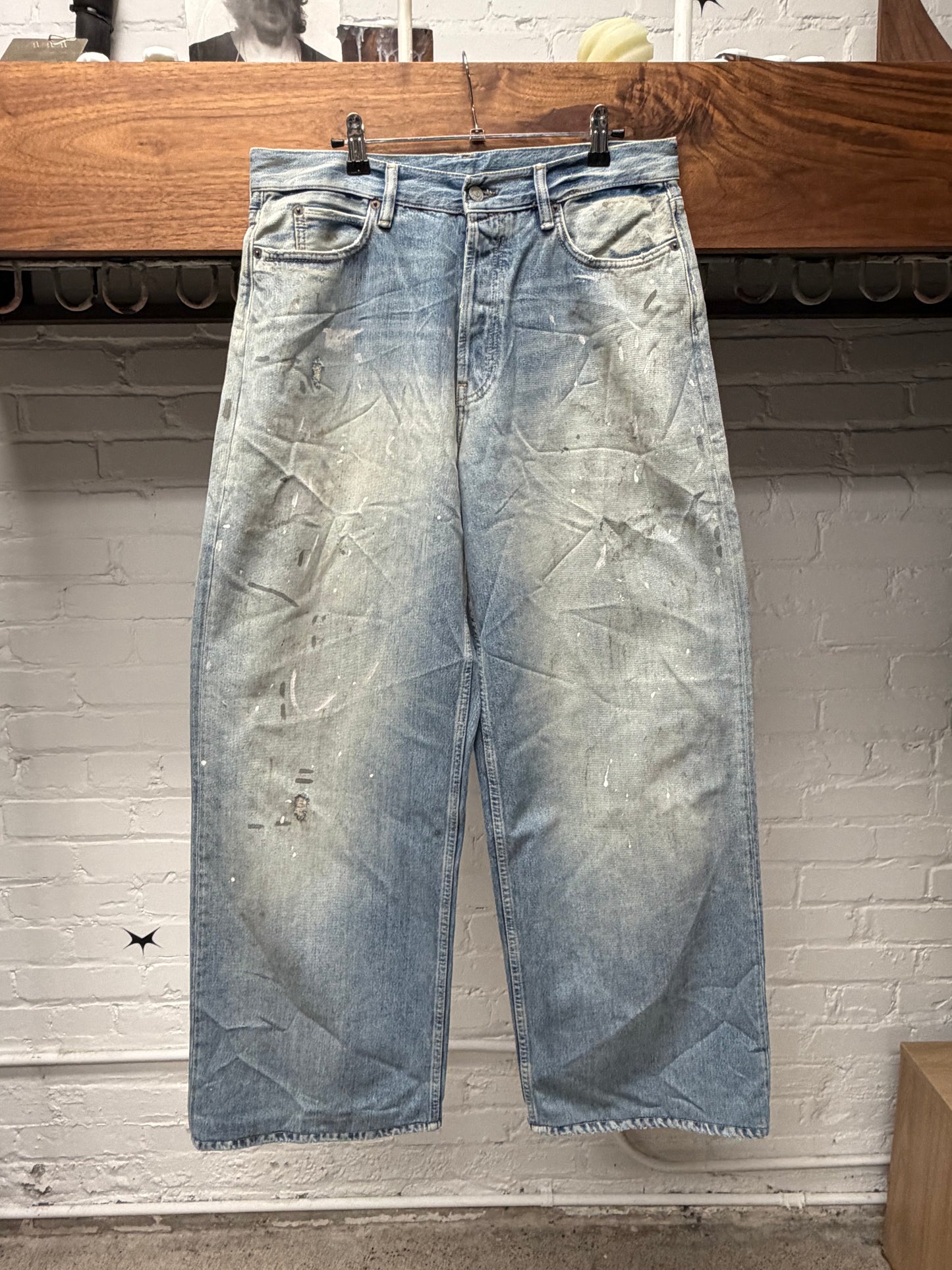 2023 Acne Studios Paint Splatted ‘Super Baggy’ Light Wash Denim