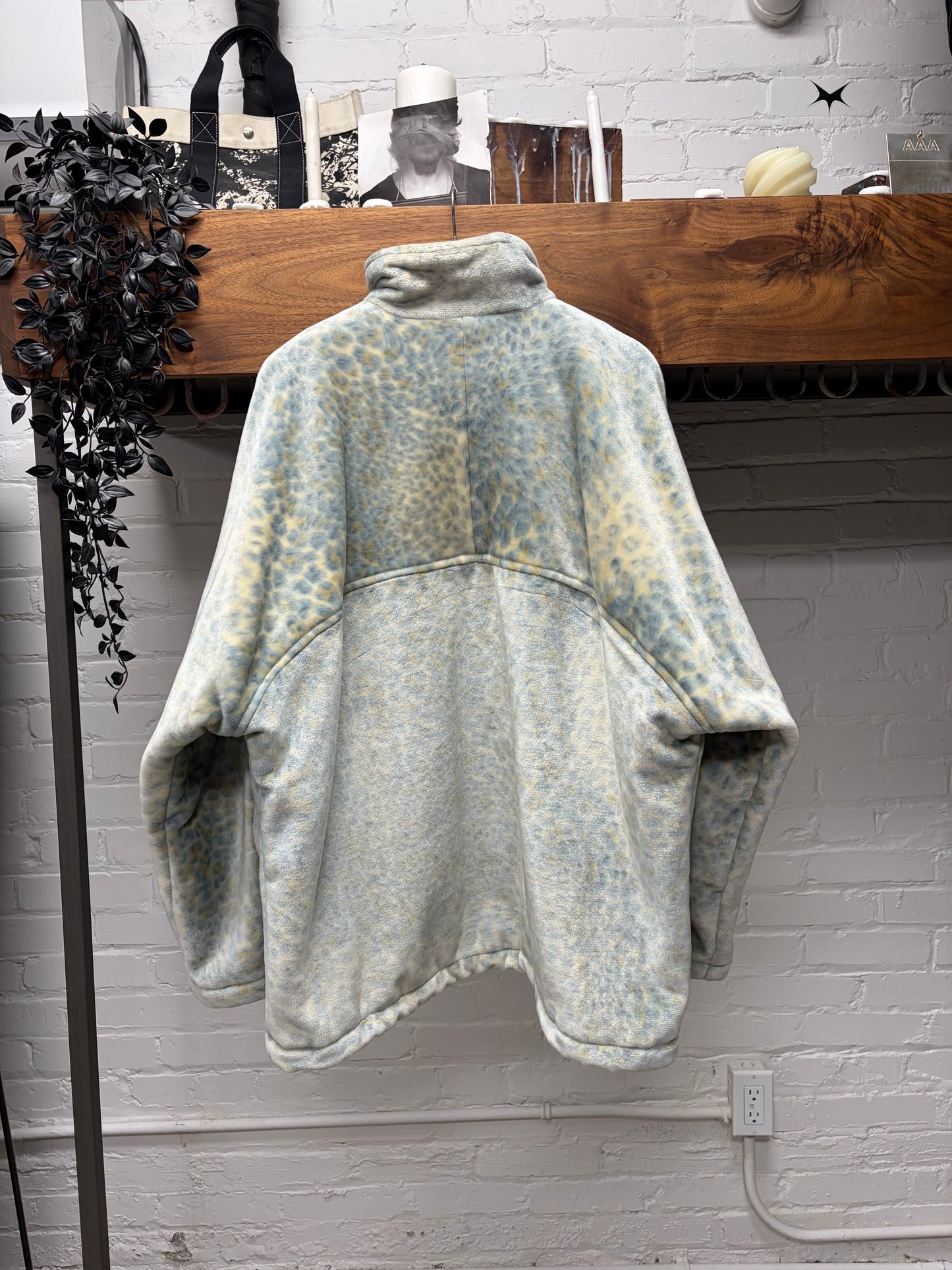 2024 Balenciaga Stand Collar Blue Leopard Print Fleece Jacket