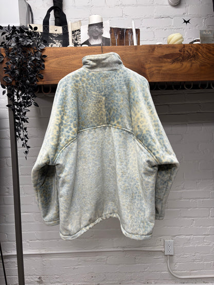 2024 Balenciaga Stand Collar Blue Leopard Print Fleece Jacket
