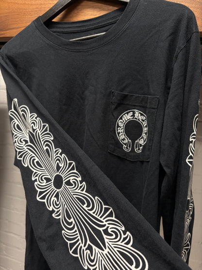 Chrome Hearts Floral Cross/Horseshoe Logo Black Long Sleeve Shirt