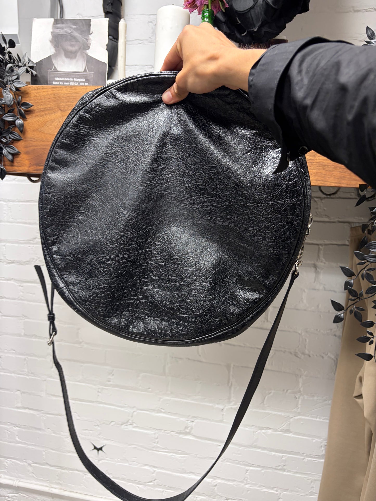 Balenciaga ‘Air Hobo’ Crinkled Black Arena Lambskin Leather Crossbody Bag