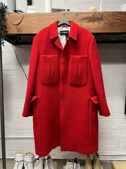 Raf Simons Cherry Red Wool Full Length Trench Coat