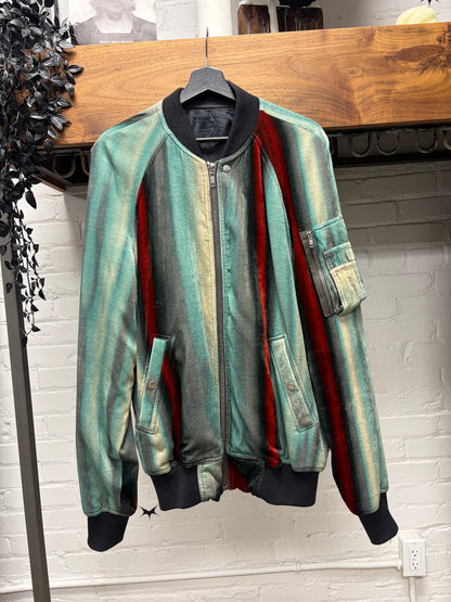 SS2018 Rick Owens ‘Dirt’ Raglan Teal/Red Flight MA-1 Bomber Jacket