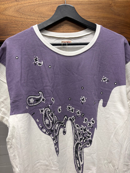 Kapital ‘Paisley Drip’ Purple Bandana Print White Graphic T-Shirt