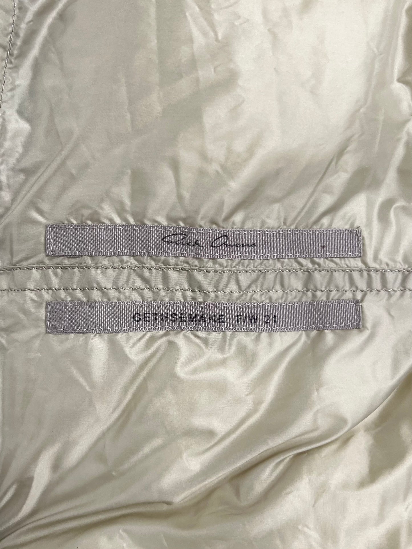 AW2021 Rick Owens ‘Gethsemane’ Goose Down Filled Milk/Black Puffer Jacket