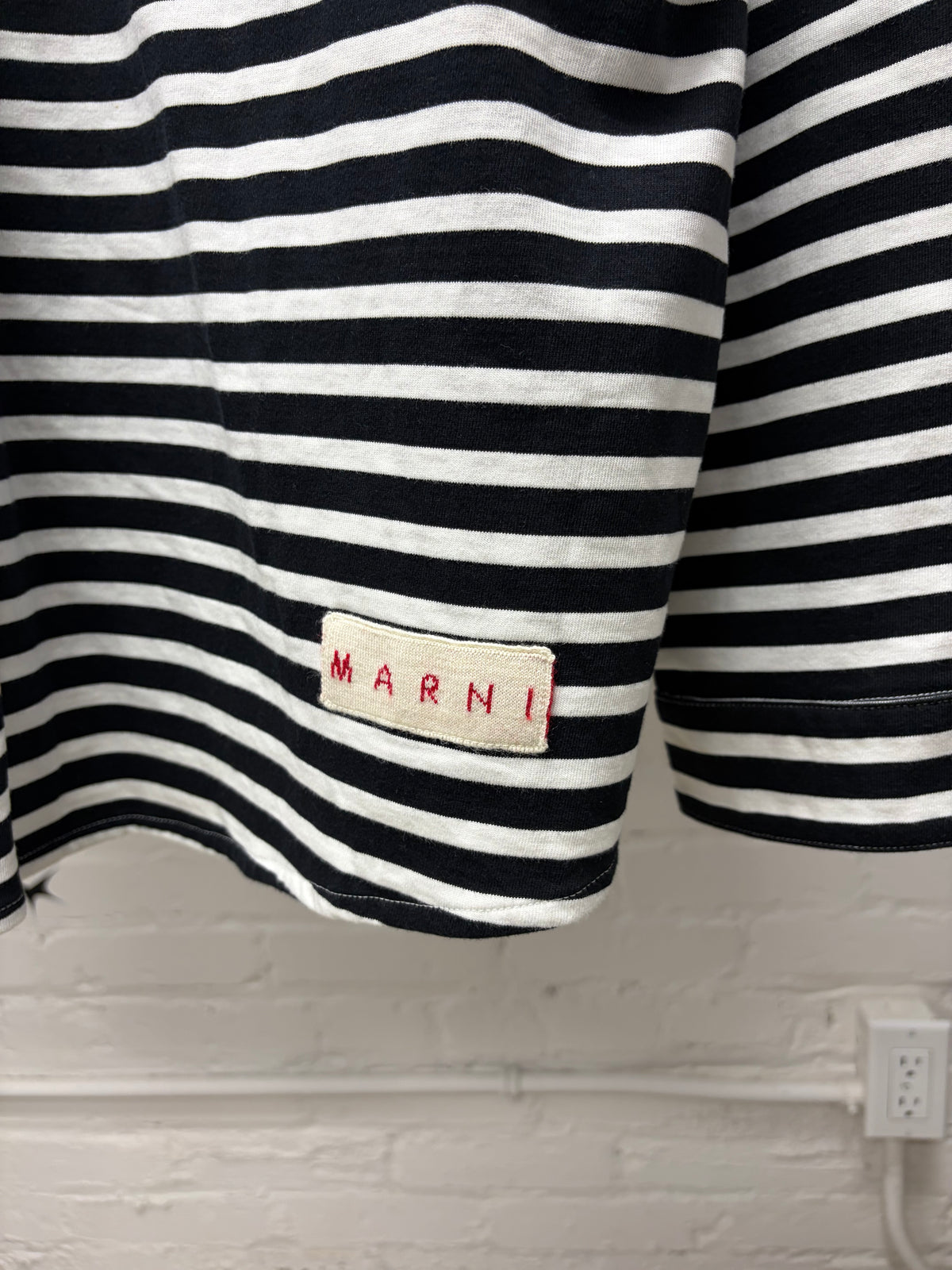 Marni Striped Black/White Patch Logo Button Up Shirt