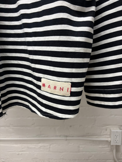 Marni Striped Black/White Patch Logo Button Up Shirt
