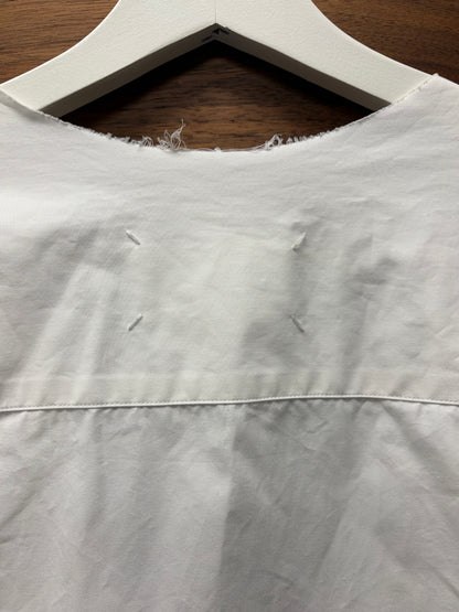 SS2024 Maison Margiela ‘Gathered’ White Poplin Oversized Frayed Hem Shirt