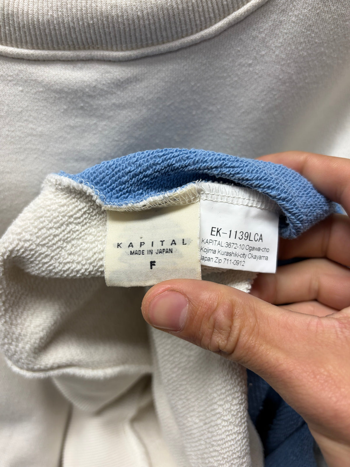 Kapital ‘Bone’ Sun Faded Blue/Yellow Split Cotton Sweatshirt