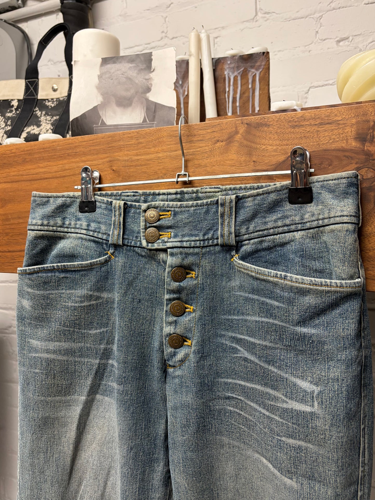 Tornado Mart Flared Cut Washed Blue Denim