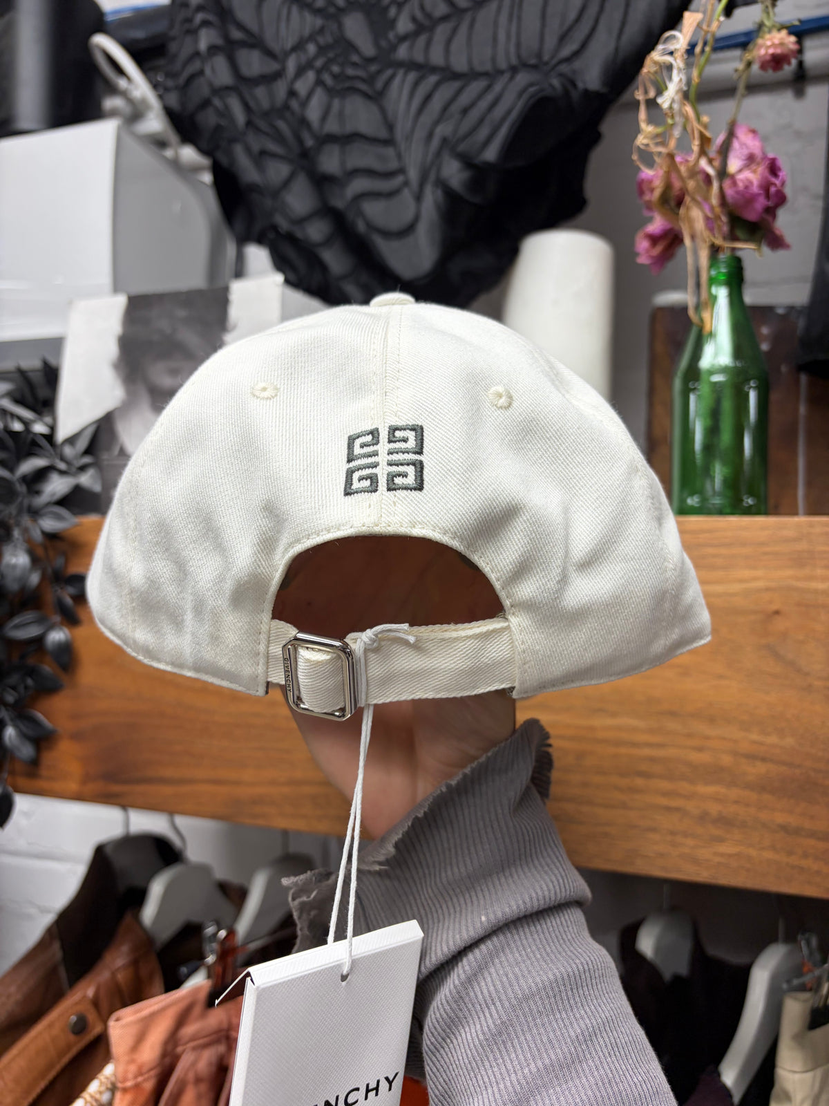 Givenchy Embroidered ‘Minimal Logo’ Black/White Strap-Back Baseball Cap