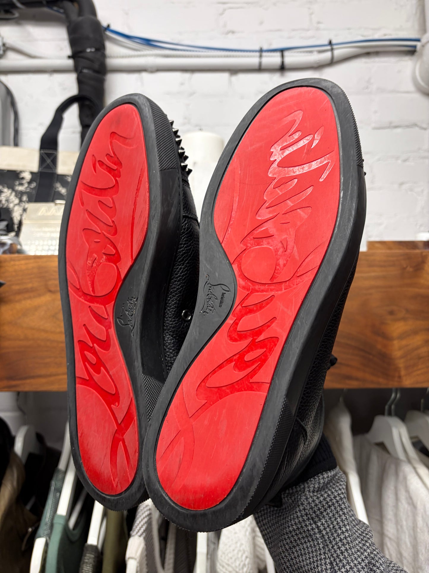 Christian Louboutin ‘Junior Spikes’ Black Leather High Top Sneakers