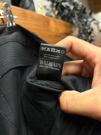 Balmain Waxed Black Biker Knee Skinny Moto Denim