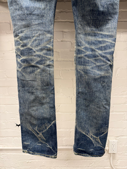 2000s Hysteric Glamour Studded Raw Blue Skinny Jeans