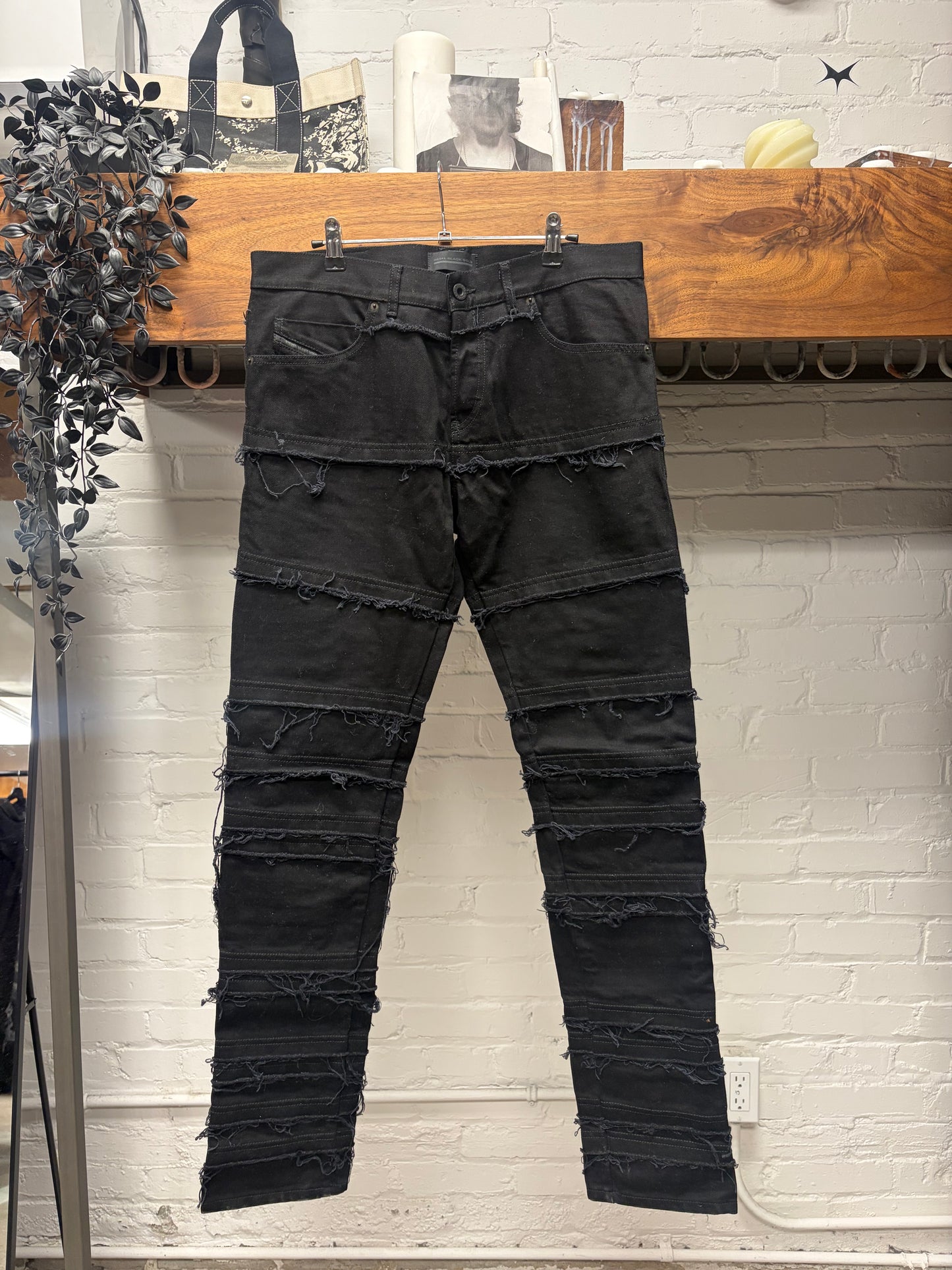 Diesel Black Gold ‘Hagi’ Raw Hem Distressed Black Skinny Jeans