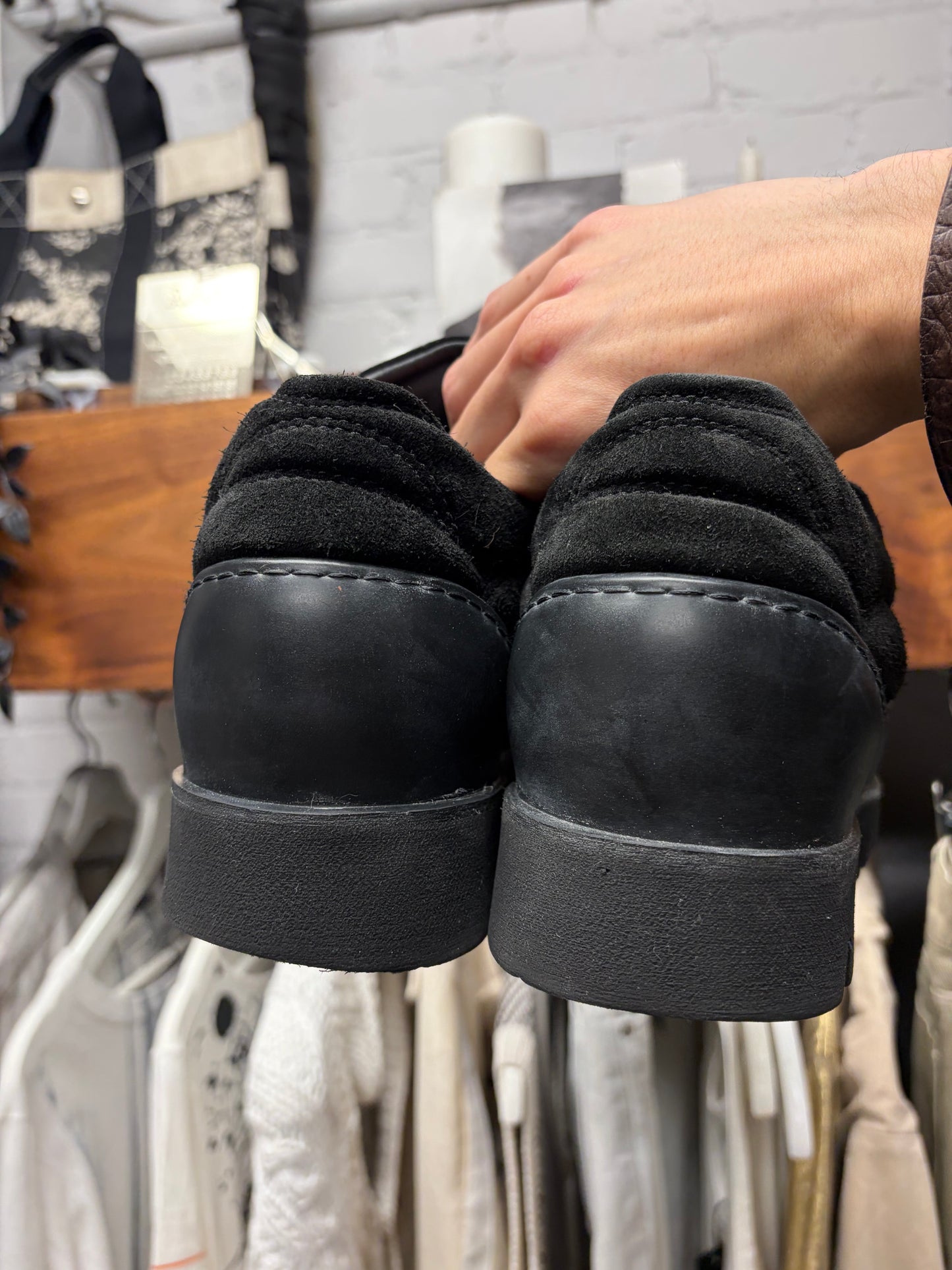 Ann Demeulemeester Lug Sole Black Suede Hiking Derbies