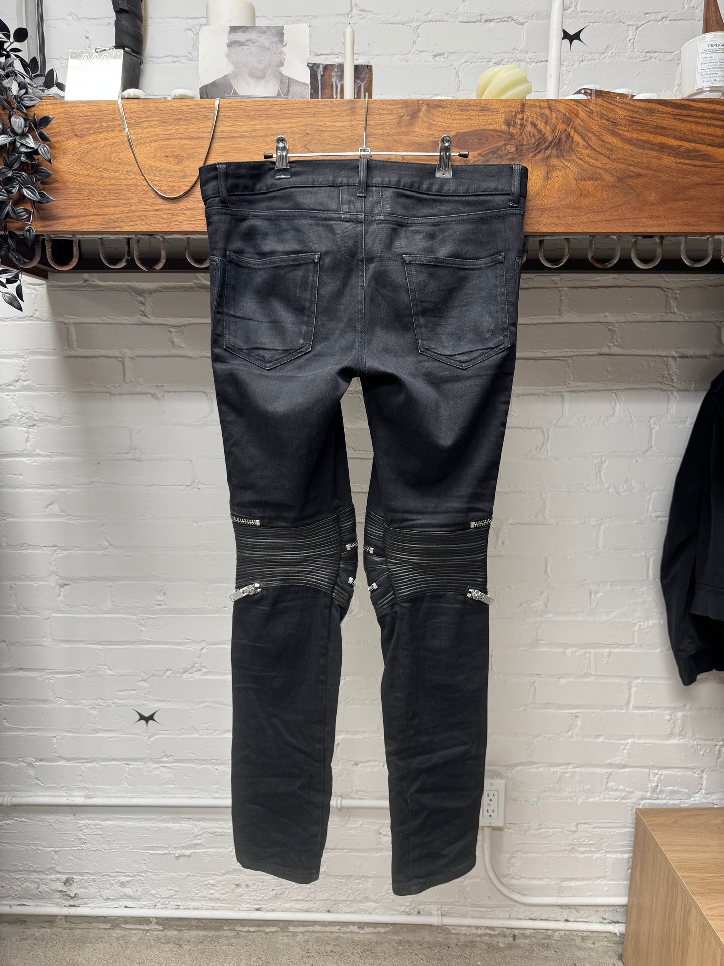 AW2013 Saint Laurent by Hedi Slimane ‘D04’ Leather Biker Knee Denim