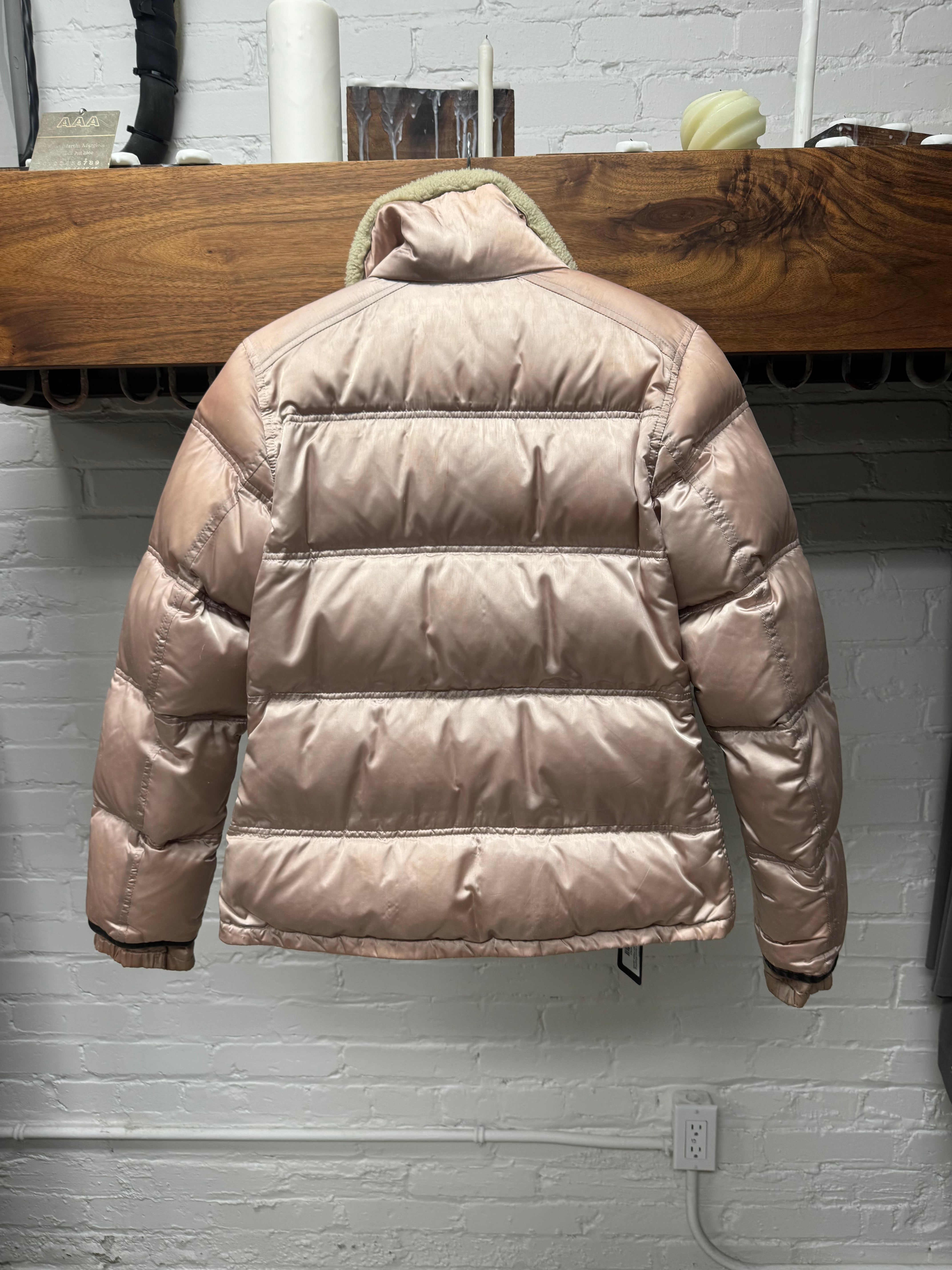 2000s Prada Sport Shearling Collared Pink Down Filled Puffer