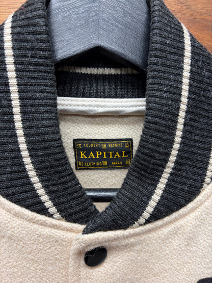 Kapital ‘I-Five’ Cream/Black Leather ‘Bone’ Varsity Jacket