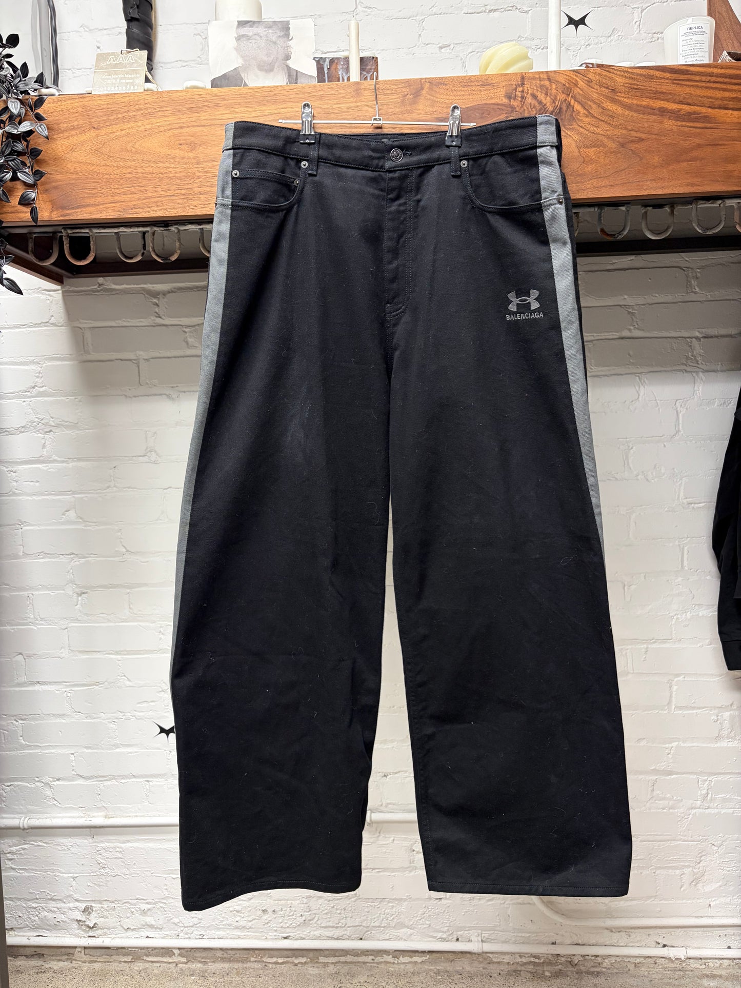 SS2025 Balenciaga x Under Armour Wide Leg Black Drawstring Denim