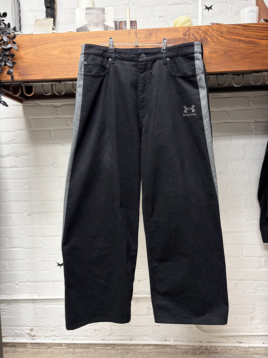 SS2025 Balenciaga x Under Armour Wide Leg Black Drawstring Denim