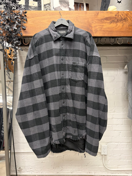 AW2022 Balenciaga Distressed ‘Buffalo Plaid’ Silk Lined Shirt