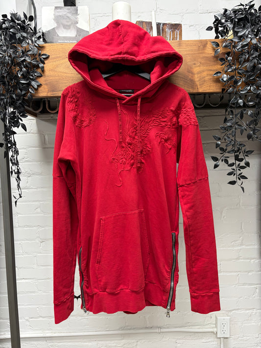 Balmain Double Side-Zip ‘Ancient Dragon’ Embroidered Red Hoodie