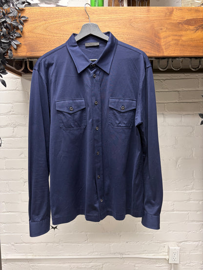 Prada Glossy Blue Button up Shirt with Double Front Pockets