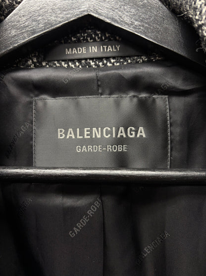 AW2025 Balenciaga Distressed ‘Raglan One Layer’ Plaid Belted Wool Full Length Trench Coat