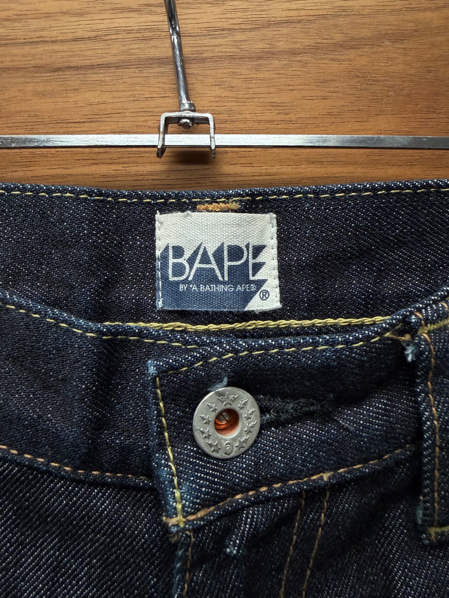 2000s Bape ‘Star Sta’ White Ape Camo Raw Bootcut Denim