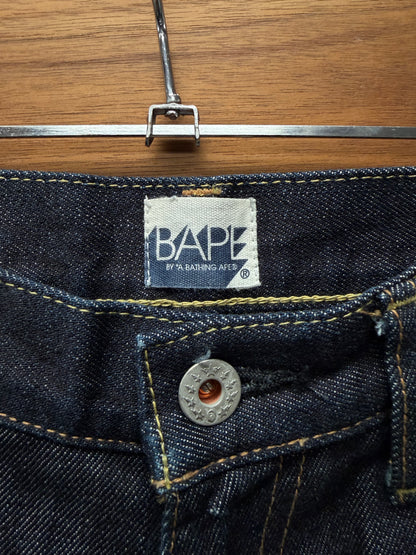 2000s Bape ‘Star Sta’ White Ape Camo Raw Bootcut Denim