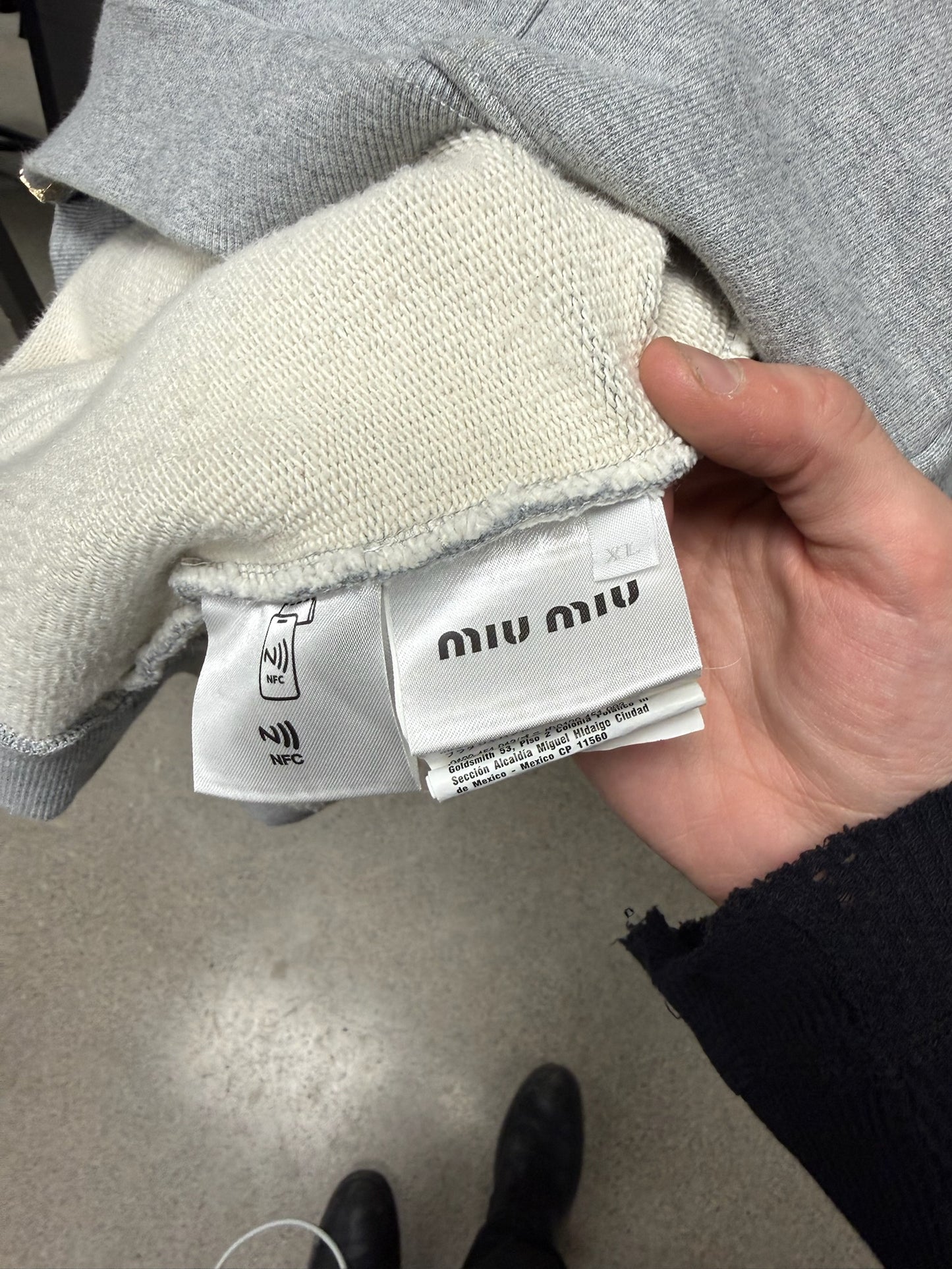 Miu Miu ‘Appliqué Logo’ Grey Cotton Zip-Up Hoodie
