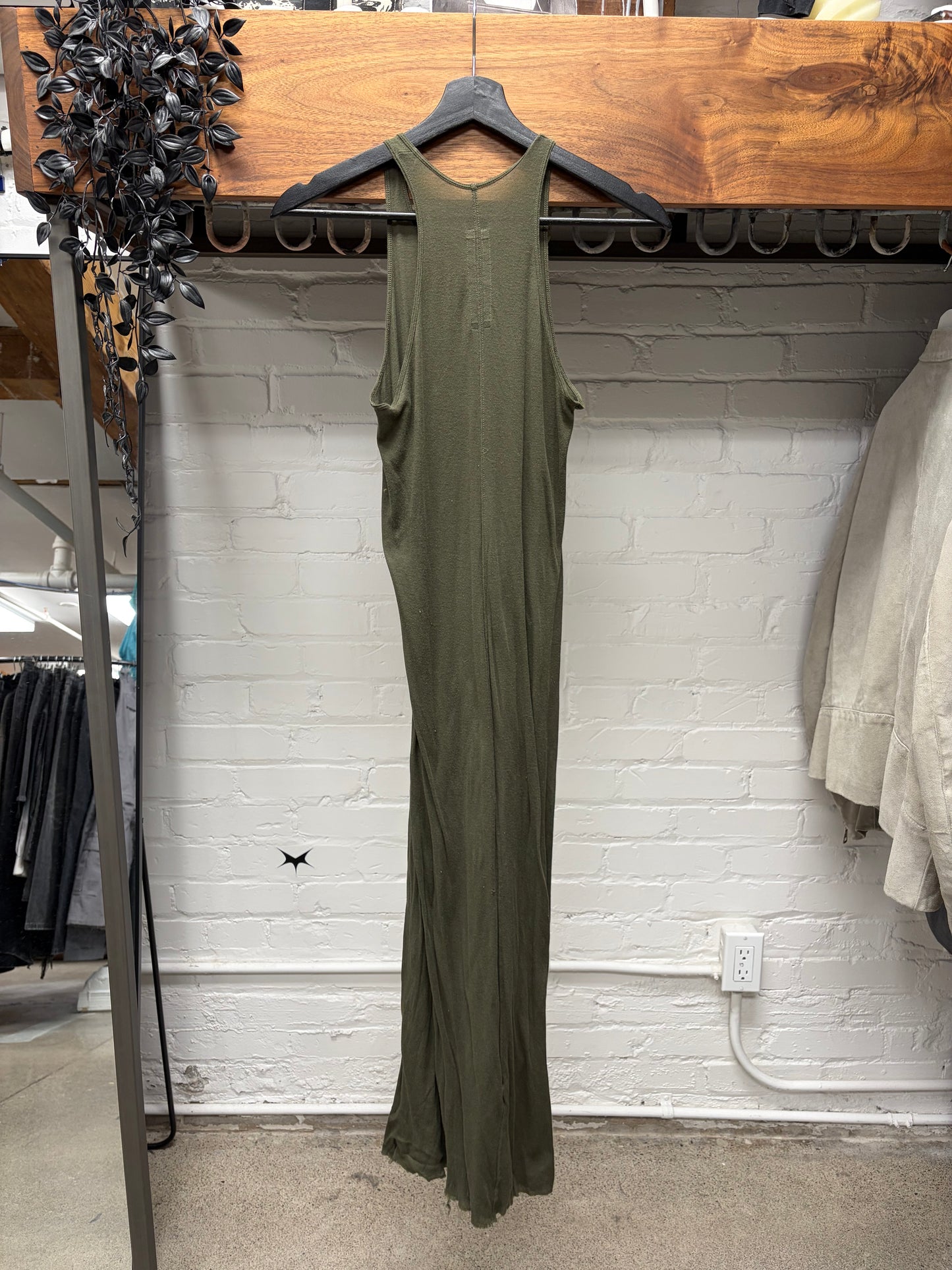 AW2022 Rick Owens ‘Strobe’ Green Jersey Cotton Tank Top Dress