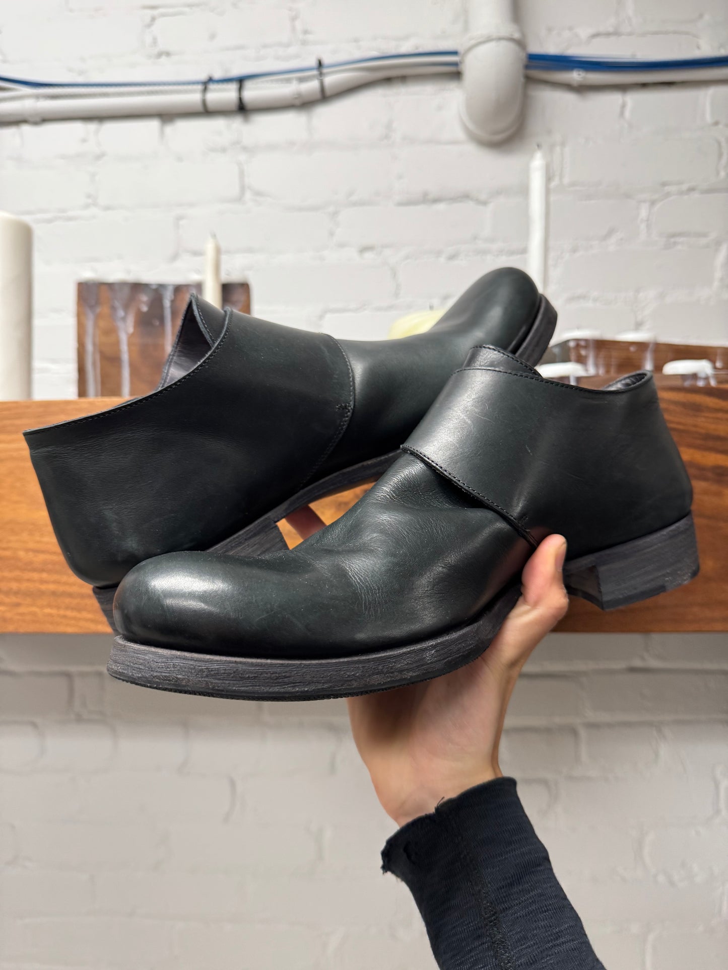 MA+ Black Leather Belted Staple Derbys