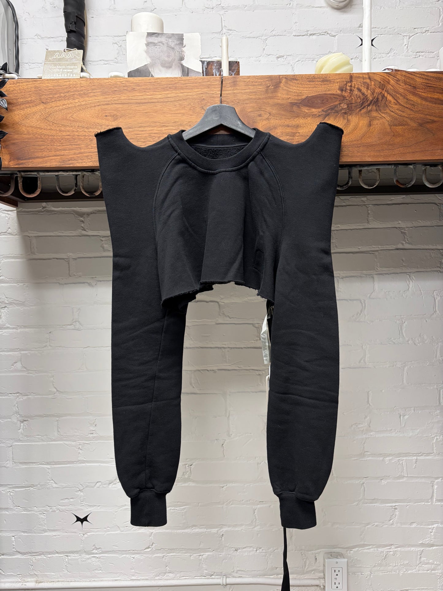 Rick Owens ‘Padoga’ Horned Shoulder Cropped Black Sweatshirt