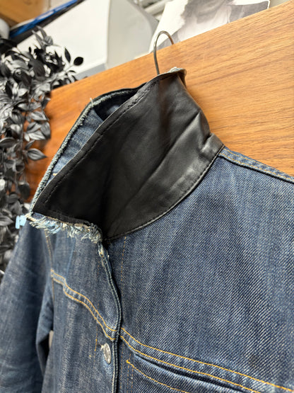 AW2003 Helmut Lang Leather Hybrid Sleeve Reconstructed Denim Trucker Jacket