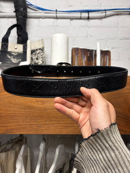 Gucci ‘Guccisima’ Black Monogram Silver Buckle Leather Belt