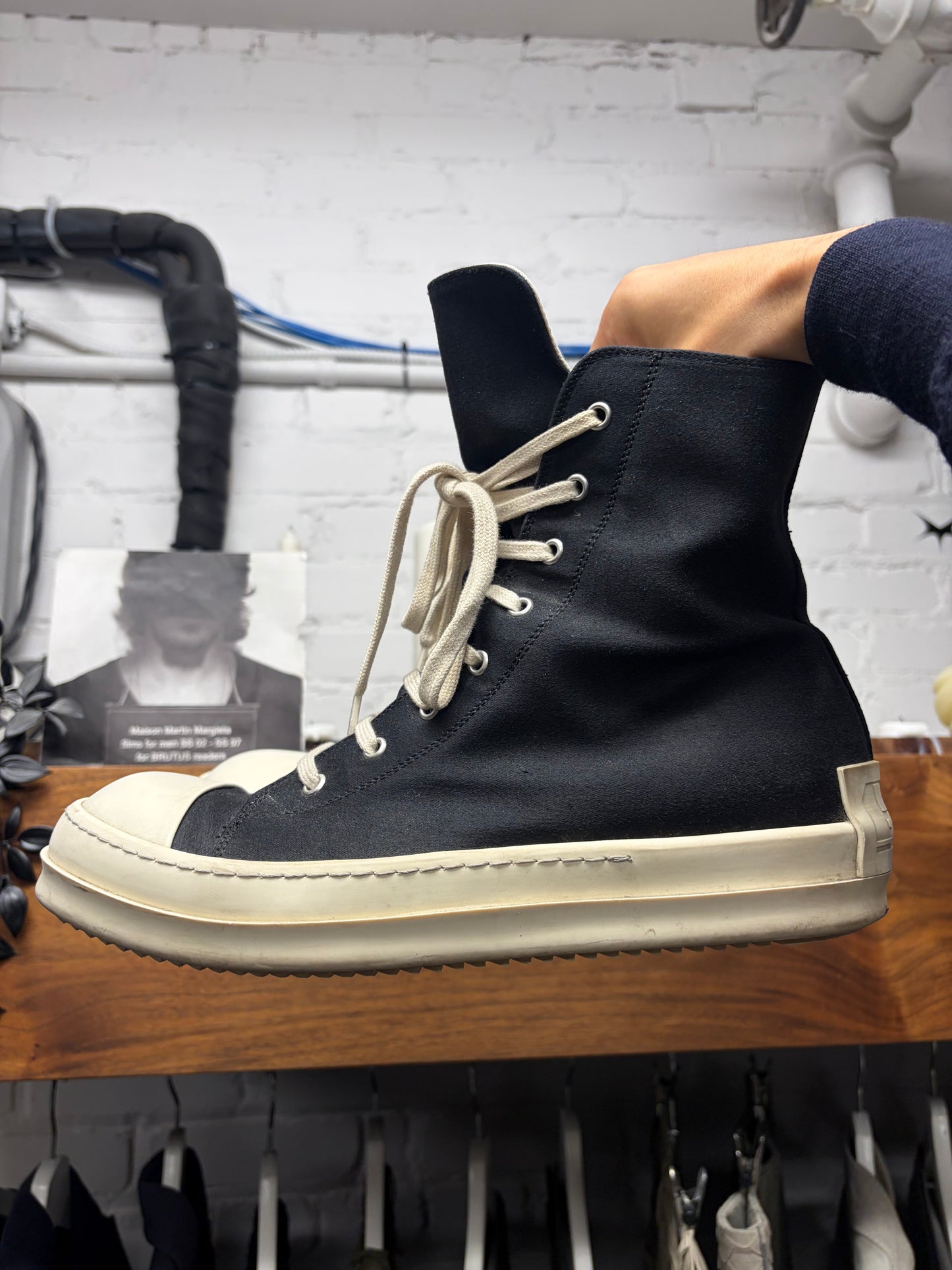 Rick Owens DRKSHDW Black Canvas ‘Ramones’ High Top Sneakers
