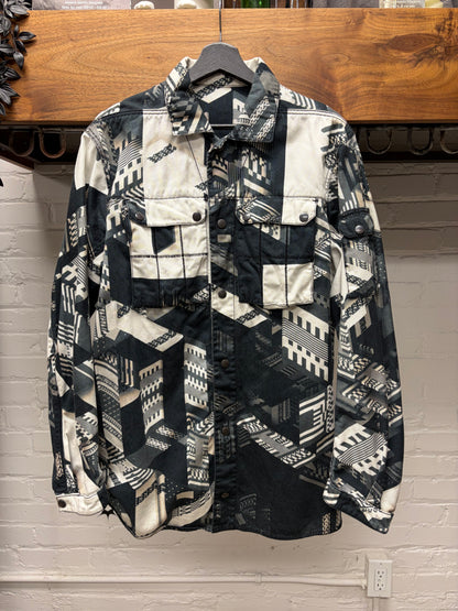 11 By Boris Bidjan Saberi ‘Geometric’ Patterned Button Snap Denim Shirt Jacket