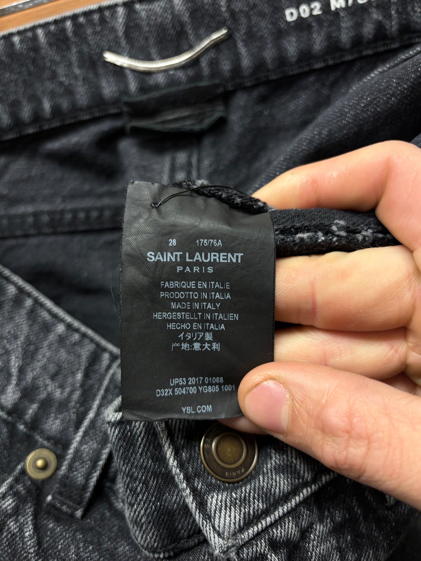 2017 Saint Laurent ‘D02’ Distressed Black Skinny Jeans