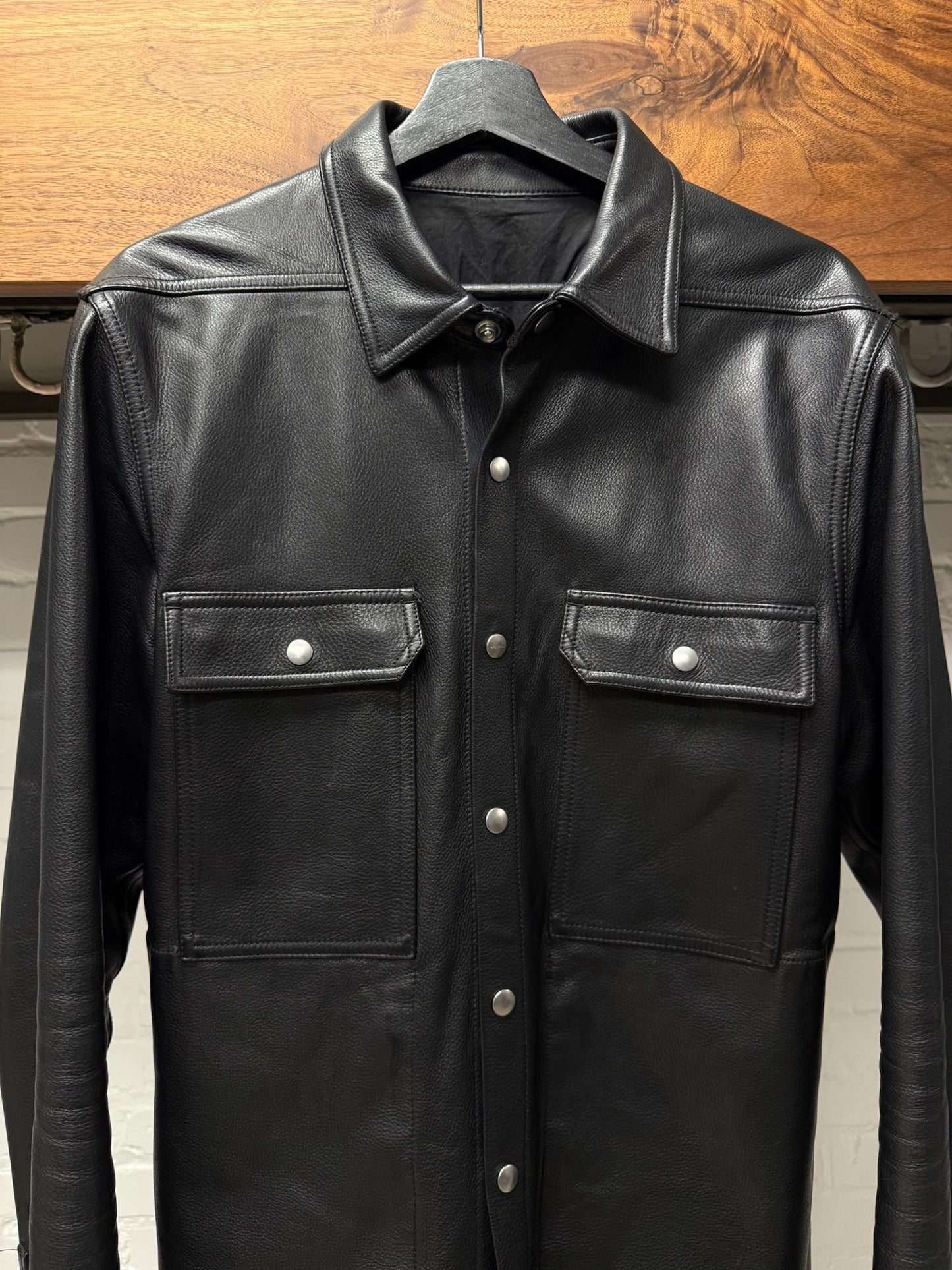 SS2021 Rick Owens ‘Phlegethon’ Black Leather Shoulder-Strap Workers Jacket
