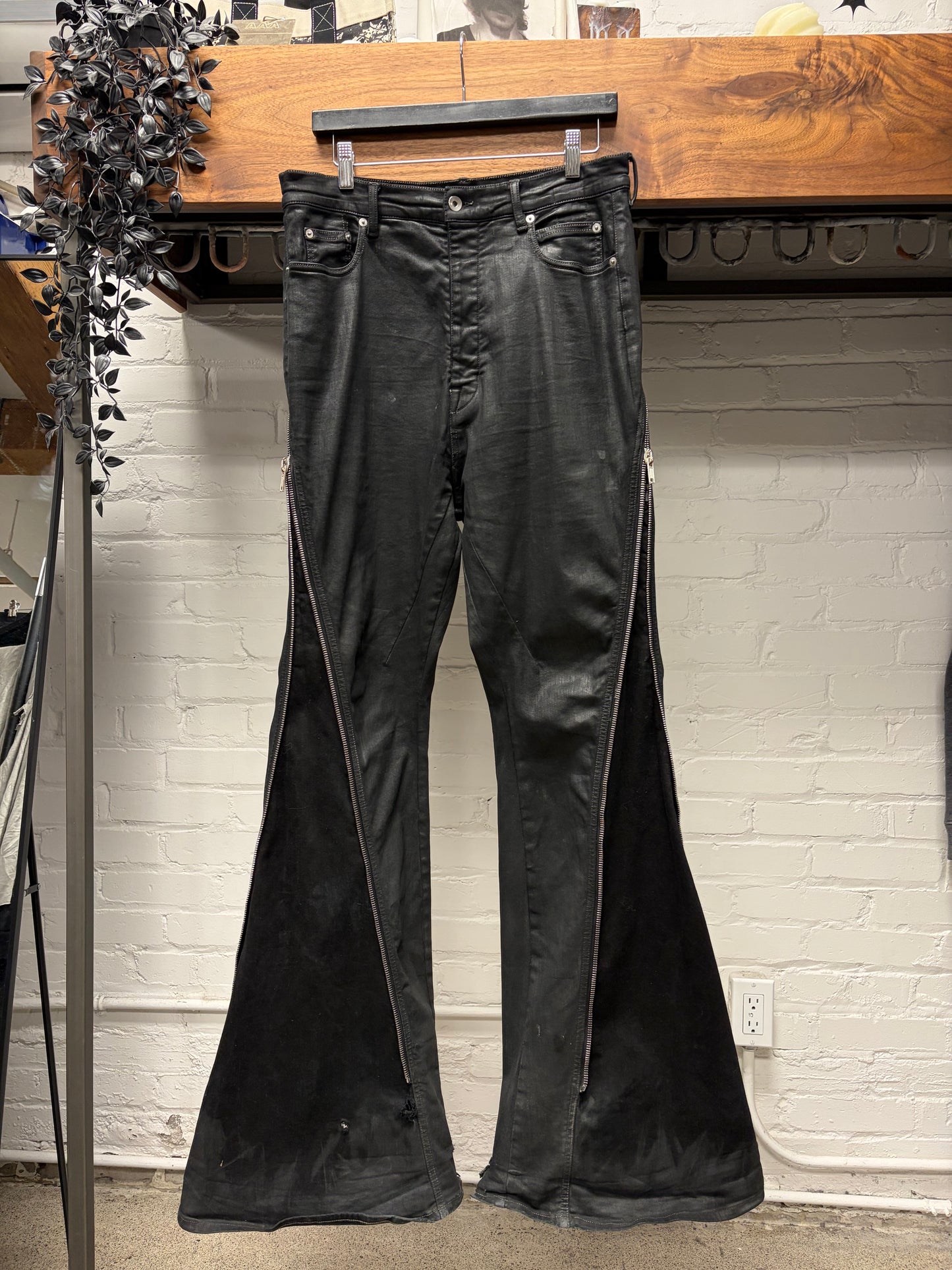 Rick Owens ‘Bolans Banana Cut’ Waxed Black Flared Leg Denim