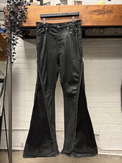 Rick Owens ‘Bolans Banana Cut’ Waxed Black Flared Leg Denim