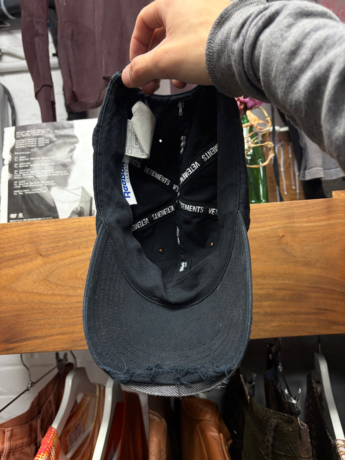 AW2018 Vetements x Reebok ‘Friday’ Distressed Brim Black Baseball Cap