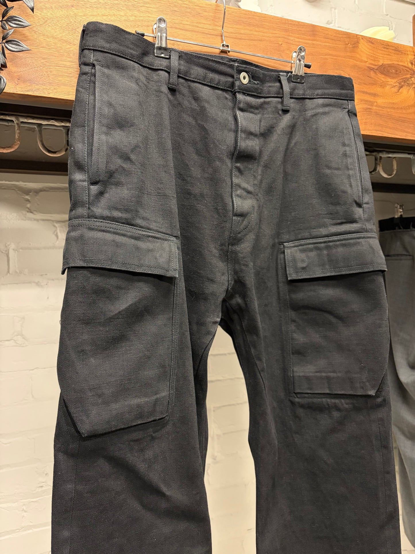 Rick Owens 16oz Japanese ‘Geth Cargo’ Wide Leg Black Denim