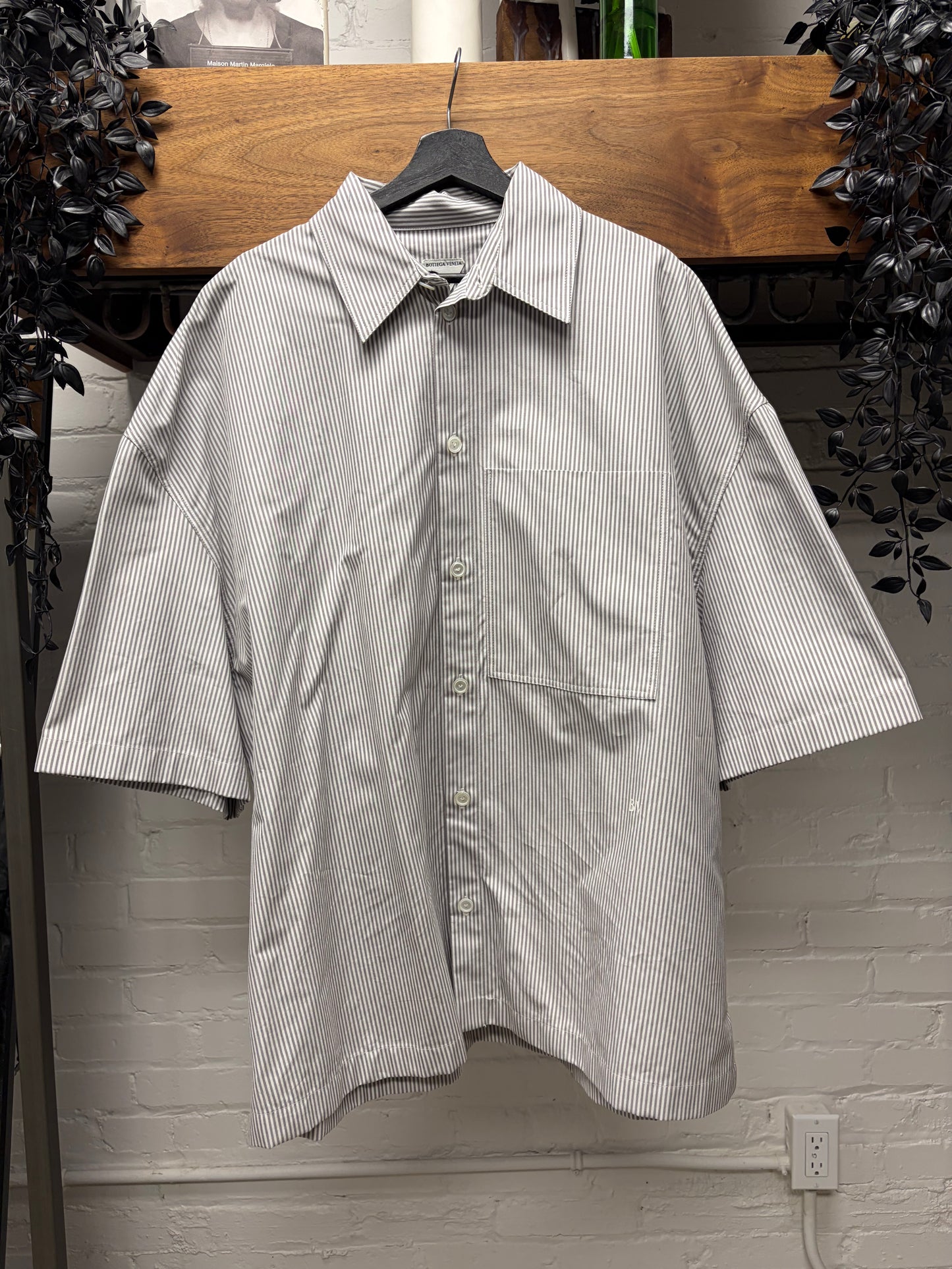 Bottega Veneta Striped Cotton ‘BV’ Minimal Logo Overshirt