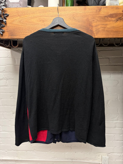 Yohji Yamamoto Pour Homme Colorblocked ‘Abstract Geometric’ Patterned Wool Knit Cardigan