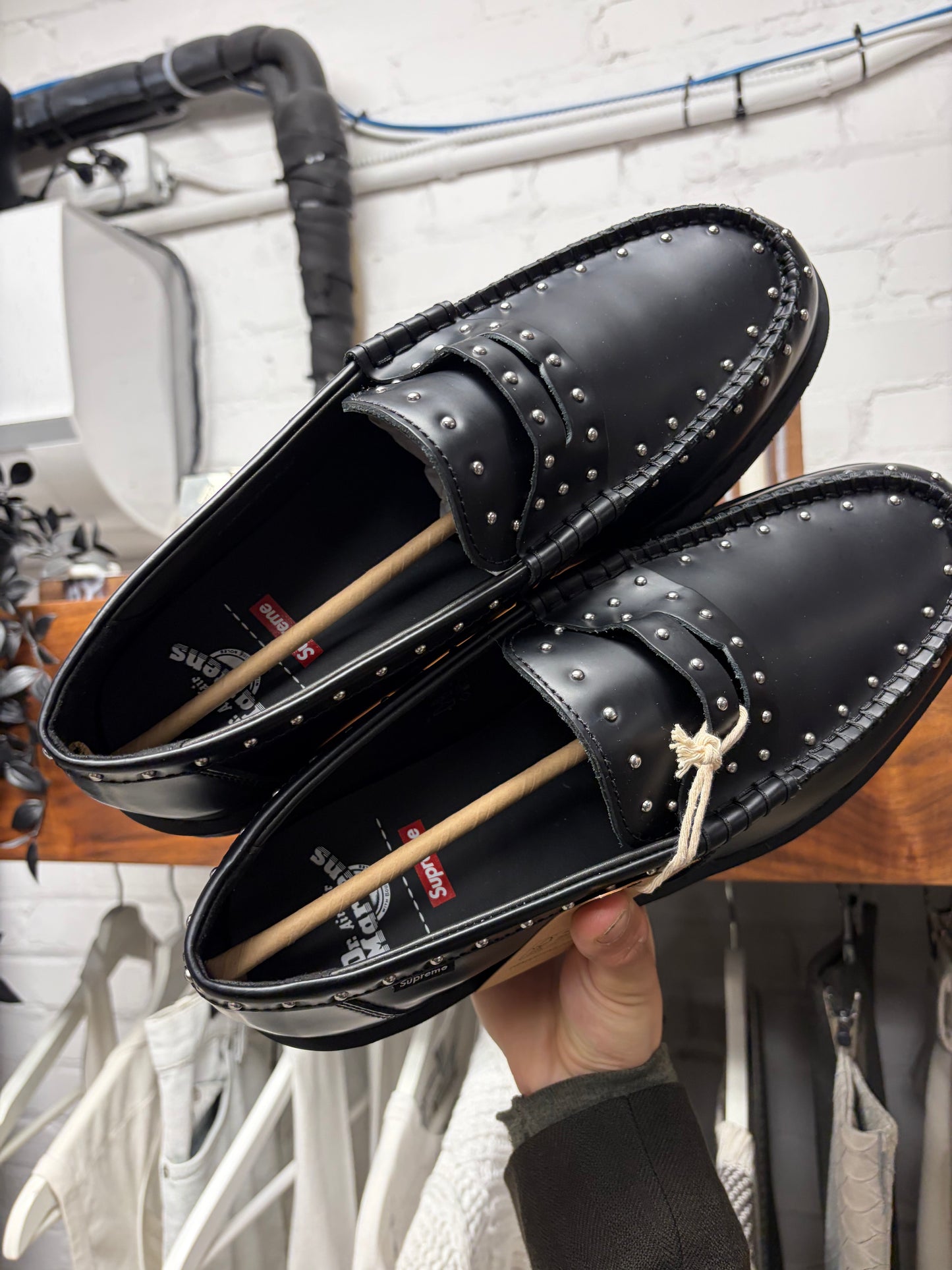 2025 Supreme x Doc Martens ‘Penton’ Studded Black Leather Loafers